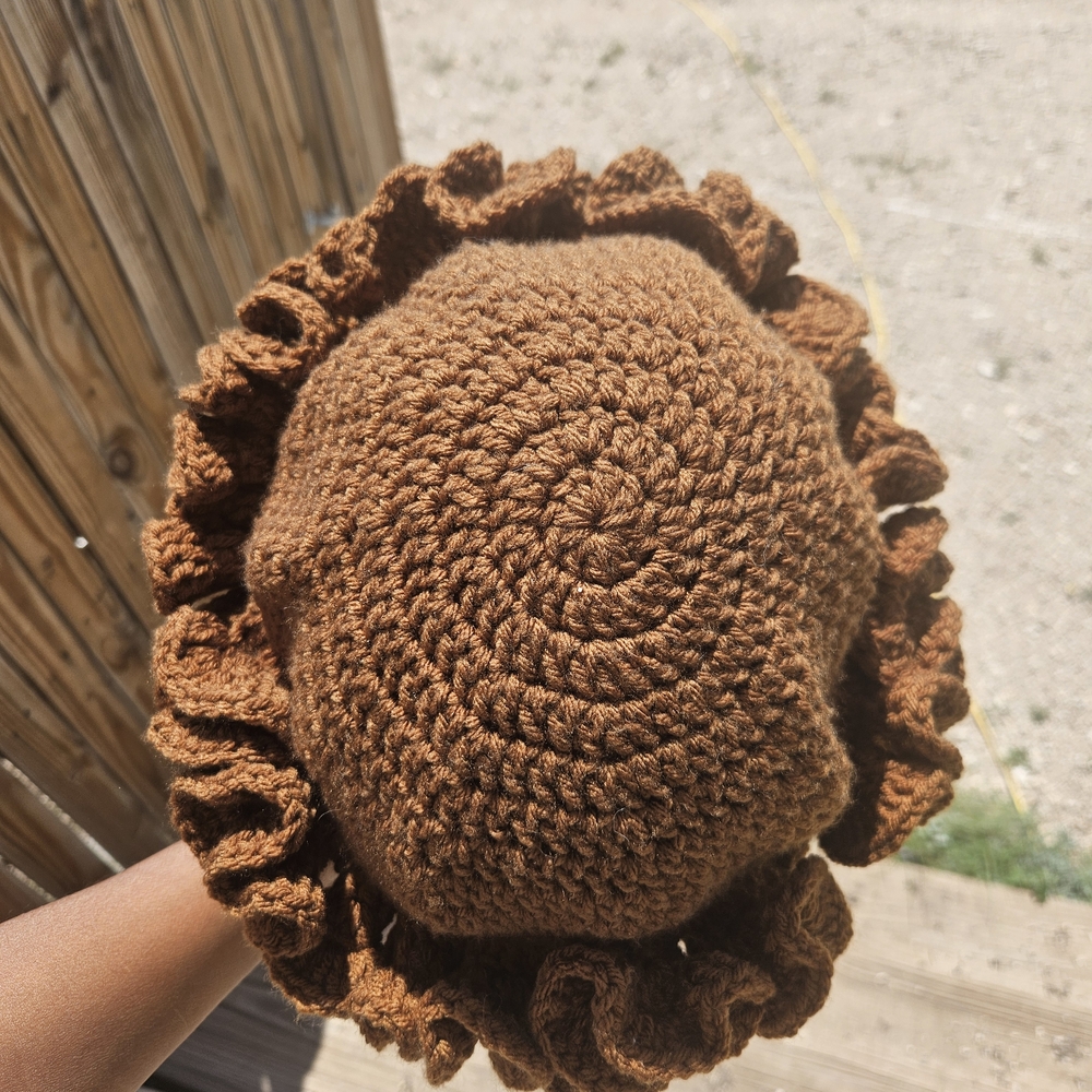 Handcrafted Brown Crochet Ruffle Hat - Picture 2 of 2